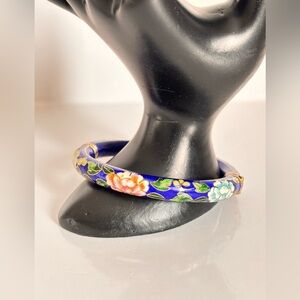 Blue Floral Cloisonné Bangle Bracelet